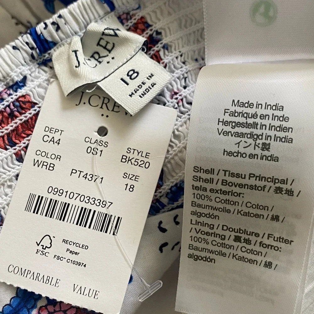 NEW J. Crew Square Neck Midi Dress in Floral Red White Blue Print - 18